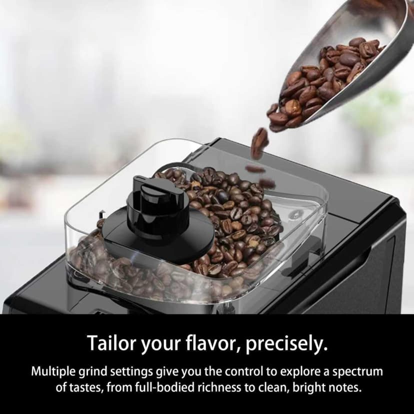 Coffee Maker with Grinder, Programmable Hot and Cold Coffee Maker with 22 oz Glass Carafe, Adjustable Fully Automatic grind and brew Coffee Machine with Timer, Black Americano Iced Coffee Machine