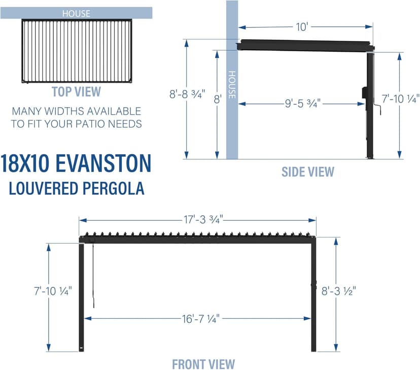 Backyard Discovery Evanston 18'x10' Galvanized Steel Wall-Mounted Louvered Pergola Kit with Adjustable Roof, Shade, Rain Protection, High-Wind Rating, PowerPort, Gutter System for Outdoor Patio, Deck