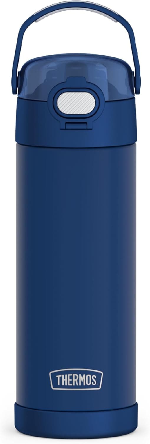 THERMOS FUNTAINER 16 Ounce Stainless Steel Vacuum Insulated Bottle with Wide Spout Lid, Navy