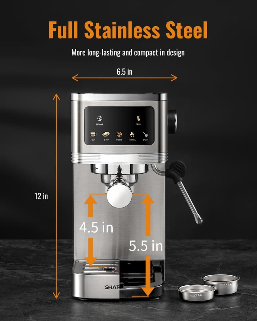 SHARDOR Espresso Machine 20 Bar, Professional Espresso Machine with Milk Frother and Touchscreen, Expresso Coffee Machines with Adjustable Temperature,for Cappuccino, Latte