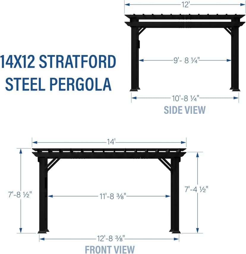 Backyard Discovery Stratford 14' x 12' Traditional Galvanized Steel Pergola Kit with Shade Sail Canopy, Powder-Coated Finish, All-Season Durability, High-Wind Rating for Outdoor Patio, Deck, Garden