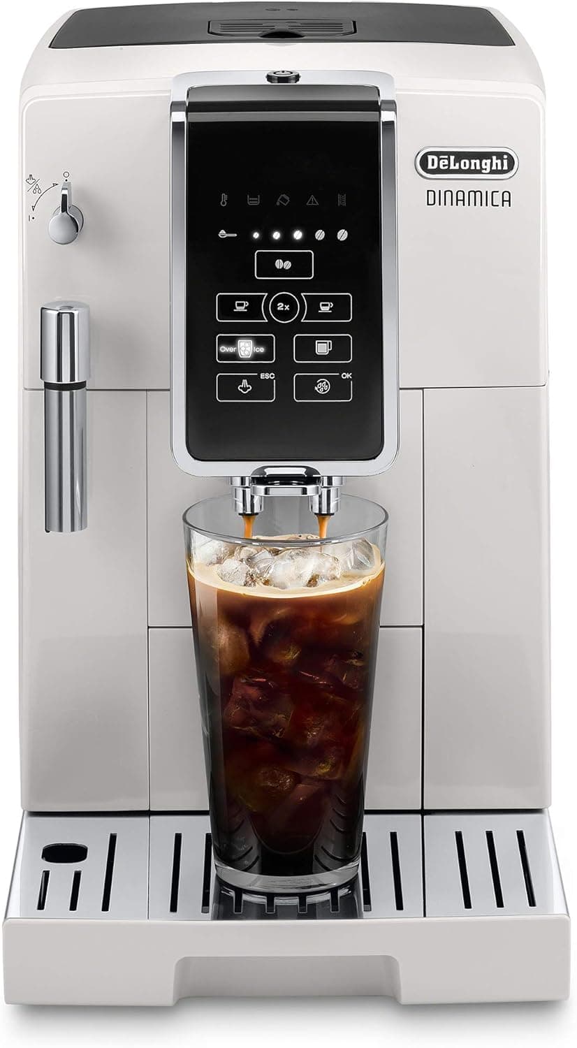 De'Longhi Dinamica Automatic Coffee & Espresso Machine, Iced-Coffee, Burr Grinder (White) (Renewed)