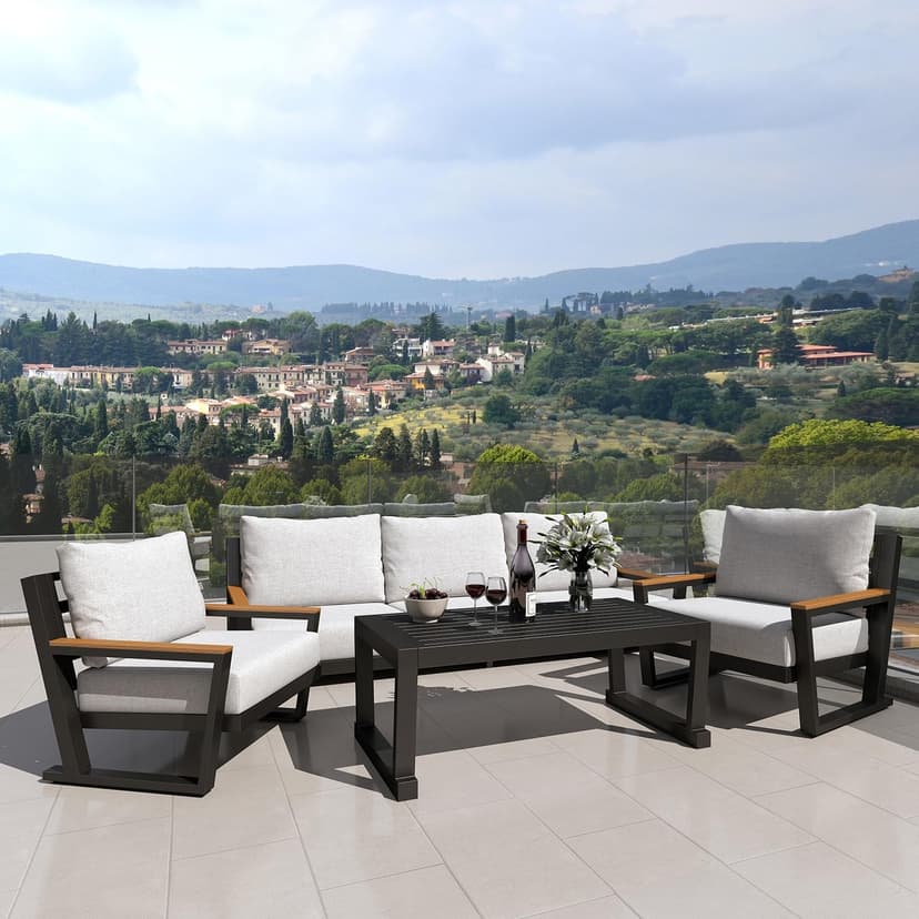 Aluminum Outdoor Furniture with Coffee Table,5 Seats Patio Furniture Set Sectional Waterproof Sofa with Conversation Set Table with Upgrade and Washable Cushion Grey