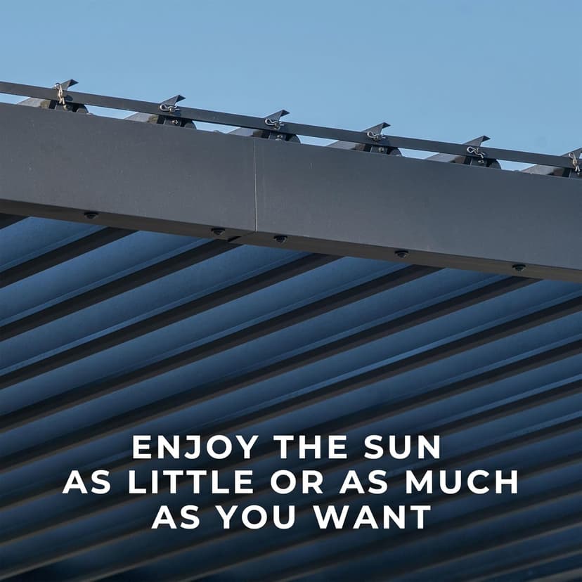 Backyard Discovery Evanston 18'x10' Galvanized Steel Wall-Mounted Louvered Pergola Kit with Adjustable Roof, Shade, Rain Protection, High-Wind Rating, PowerPort, Gutter System for Outdoor Patio, Deck