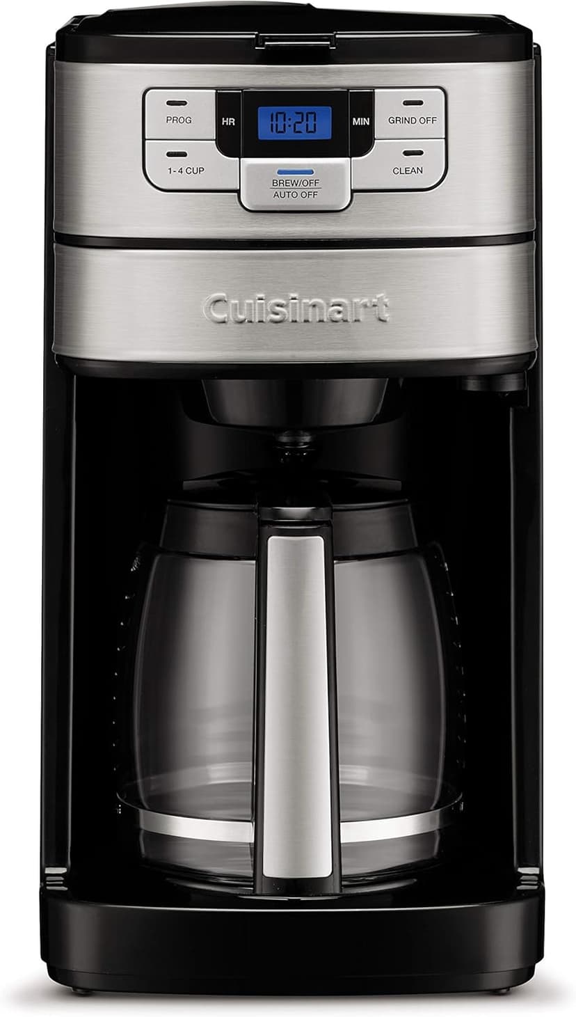 Cuisinart Automatic Grind & Brew 12-Cup Coffee Maker with Blade Grinder, Programmable Coffee Machine Glass Carafe with 1-4 Cup Setting, Brew Pause, Grind-Off Option, DGB-400NAS, Black/Stainless Steel