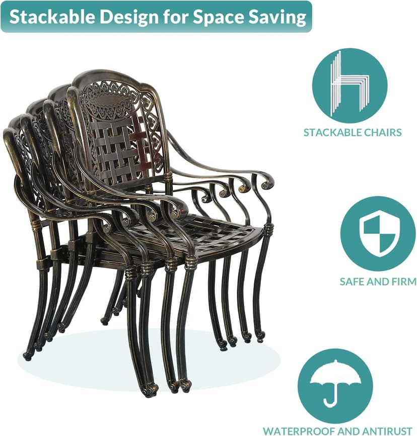 MEETWARM 9-Piece Outdoor Furniture Dining Set, All Weather Cast Aluminum Patio Garden Set with 8 Chairs,1 Oval Table, 2" Umbrella Hole, Dark Bronze