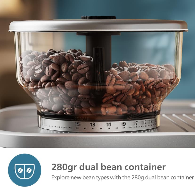 PHILIPS Barista Brew Semi Automatic Espresso Machine - Single & Double Espresso + Americano Button, 280g Dual Bean Container, Intuitive Guidance, Calibrated Tamping, Metal Cappuccino (PSA3228/41)