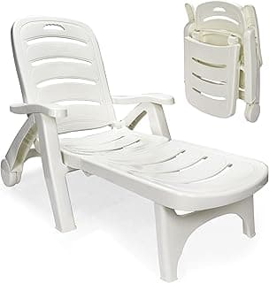 Wild Wolf Outfitters Outdoor Folding Lounge Chair - Adjustable Lightweight Chaise Pool Chairs - Plastic Chairs for Patio, Lawn, Deck or Beach- Outdoor Furniture - White, Chaise Lounge Outdoor