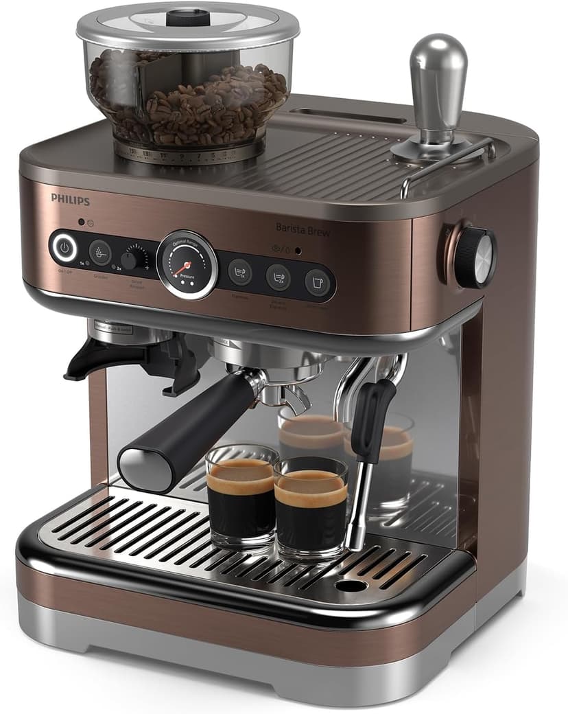 PHILIPS Barista Brew Semi Automatic Espresso Machine - Single & Double Espresso + Americano Button, 280g Dual Bean Container, Intuitive Guidance, Calibrated Tamping, Metal Cappuccino (PSA3228/41)