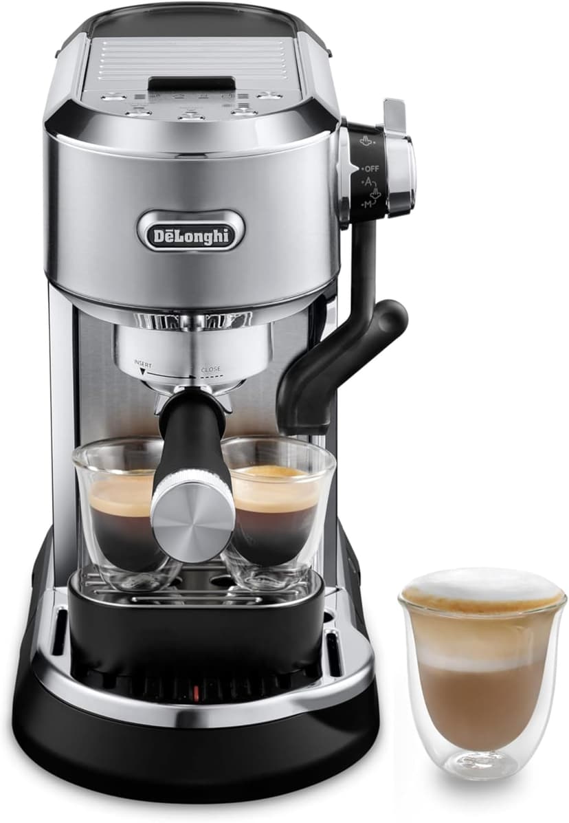 De'Longhi Dedica Maestro Plus Espresso Machine, Automatic Steam Wand, 3 Coffee Temp & Milk Foam Settings, 54oz Removable Tank, Easy-to-Clean Dishwasher-Safe Parts, Compact Stainless Steel Design