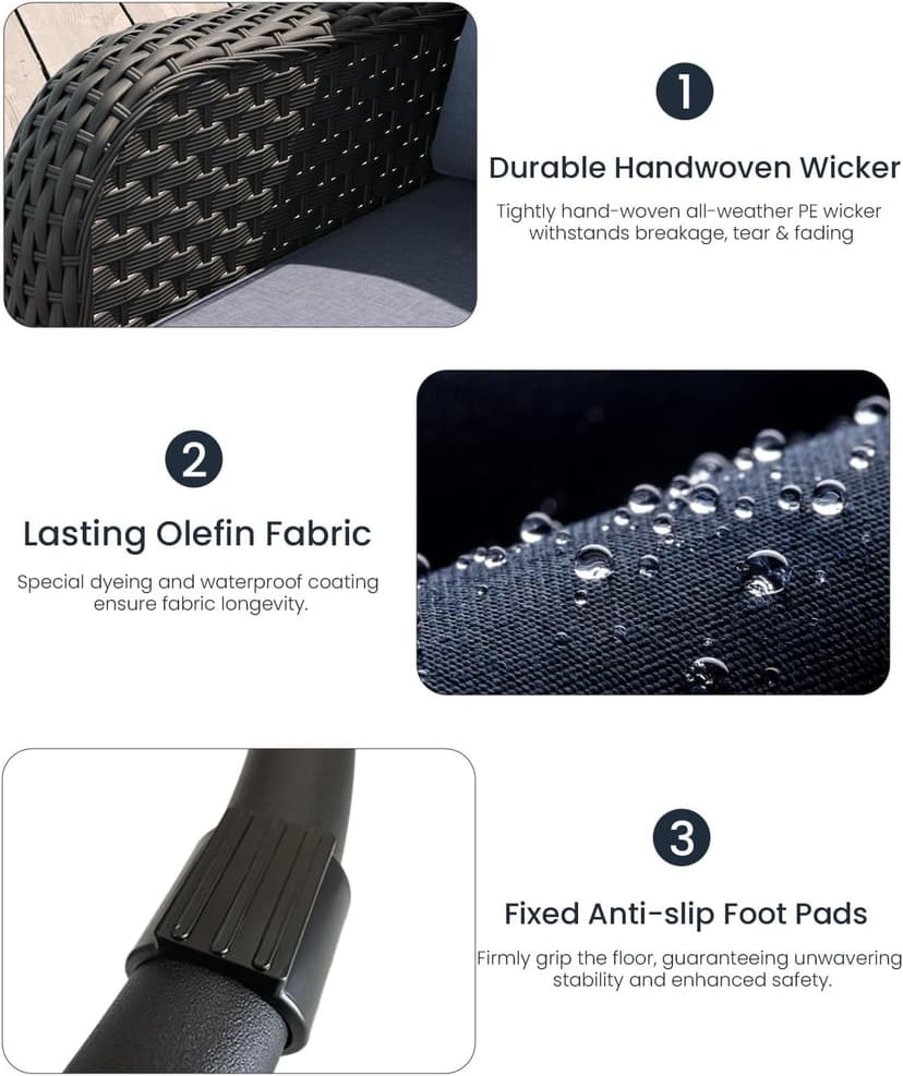 LayinSun 10 Piece Wicker Outdoor Furniture Set with 6-inch Comfy Cushions, High Back Patio Furniture Set with Swivel Rocking Chairs and Fire Pit Table