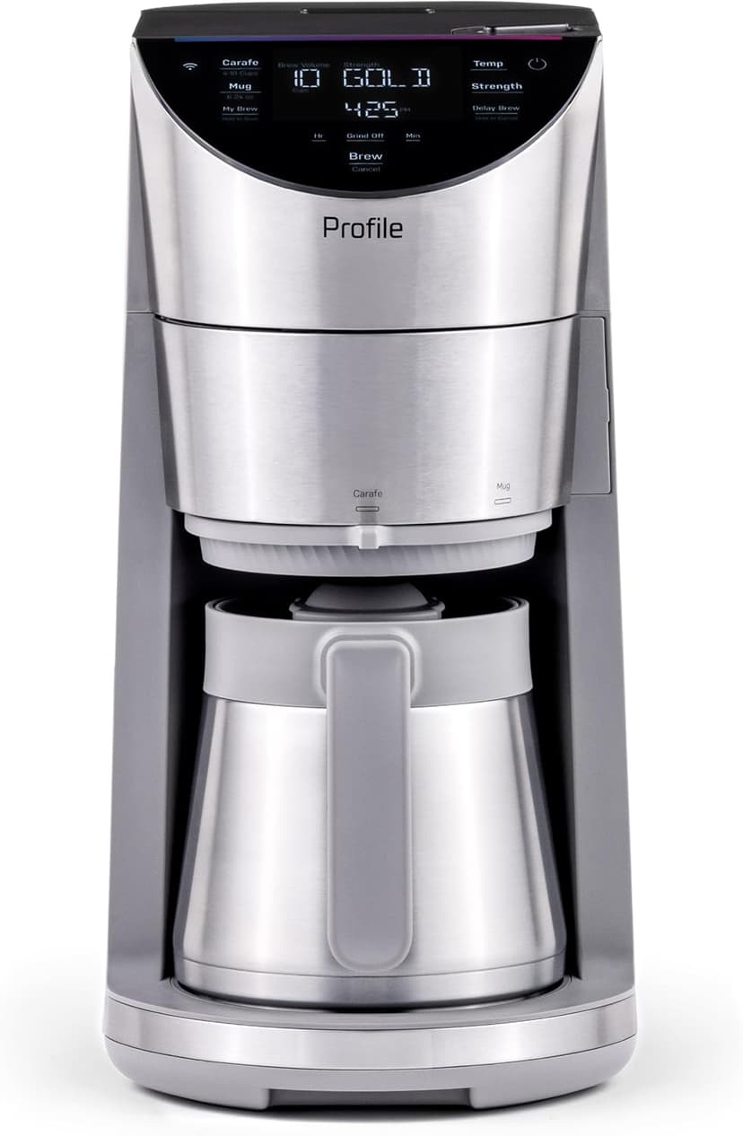 GE Profile Smart Grind & Brew Coffee Maker w/Podless Single Serve, 90oz Water Reservoir, 10 Cup Thermal Carafe, Voice Control, Adjustable Burr Grinder, SCA Certified, Barista-Quality, Stainless Steel