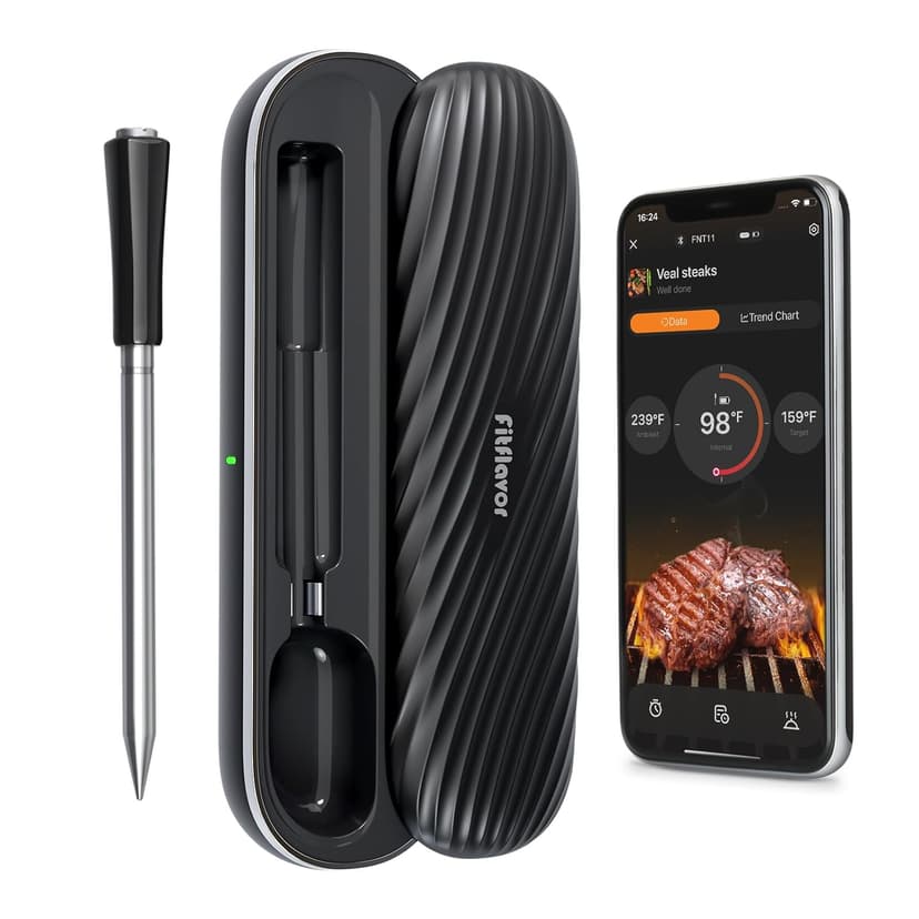 500ft Bluetooth Wireless Meat Thermometer for Smoker, Fitflavor Digital Grill Meat Thermometer Wireless for Grilling BBQ Cooking Oven Rotisserie, Rechargeable Battery, IP67 Waterproof (FNT11-4)