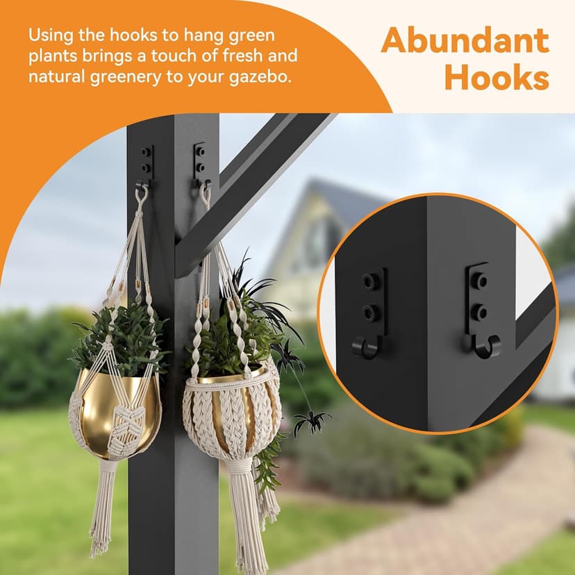 Hardtop Grill Gazebo 6'x12'with Side Shelf, Outdoor Gazebo with Bottle Opener & Hooks, Grill Canopy with Sturdy Rustproof Design for Backyard, Garden, Patio,Black