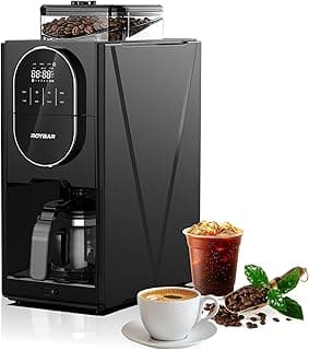 Coffee Maker with Grinder, Programmable Hot and Cold Coffee Maker with 22 oz Glass Carafe, Adjustable Fully Automatic grind and brew Coffee Machine with Timer, Black Americano Iced Coffee Machine