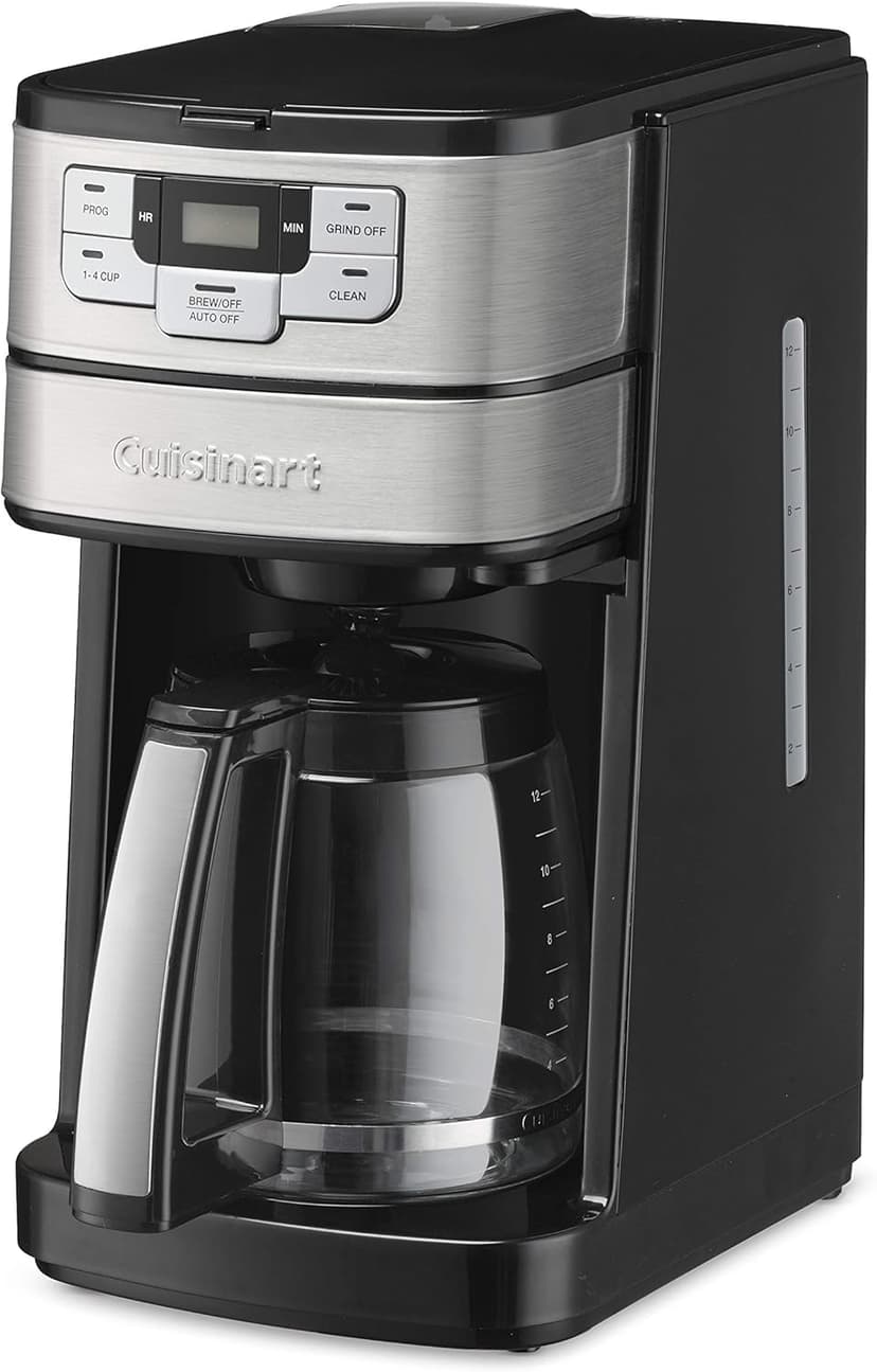 Cuisinart Automatic Grind & Brew 12-Cup Coffee Maker with Blade Grinder, Programmable Coffee Machine Glass Carafe with 1-4 Cup Setting, Brew Pause, Grind-Off Option, DGB-400NAS, Black/Stainless Steel