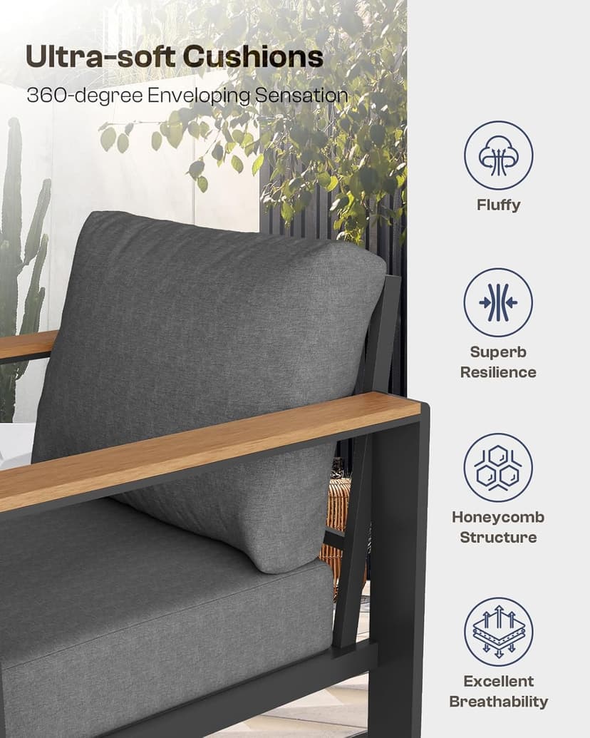 Aluminum Outdoor Patio Furniture Set with Coffee Table, 5 Piece Patio Conversation Sets with Washable Thick Cushions, Outdoor Sectional Furniture Set for Porch, Balcony, Deck, Yard, Graphite