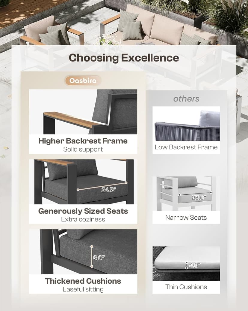 Aluminum Outdoor Patio Furniture Set with Coffee Table, 5 Piece Patio Conversation Sets with Washable Thick Cushions, Outdoor Sectional Furniture Set for Porch, Balcony, Deck, Yard, Graphite