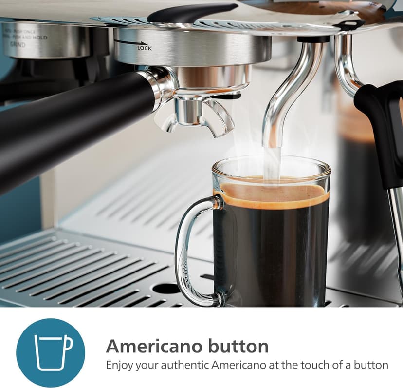 PHILIPS Barista Brew Semi Automatic Espresso Machine - Single & Double Espresso + Americano Button, 280g Dual Bean Container, Intuitive Guidance, Calibrated Tamping, Metal Cappuccino (PSA3228/41)
