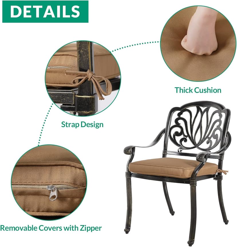 VIVIJASON 9-Piece Outdoor Furniture Dining Set, All-Weather Cast Aluminum Patio Conversation Set, Include 8 Cushioned Chairs and an Oval Table with Umbrella Hole for Balcony Lawn Garden Backyard