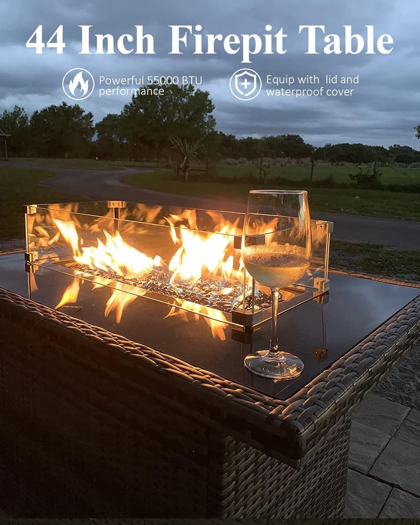 LayinSun 10 Piece Wicker Outdoor Furniture Set with 6-inch Comfy Cushions, High Back Patio Furniture Set with Swivel Rocking Chairs and Fire Pit Table