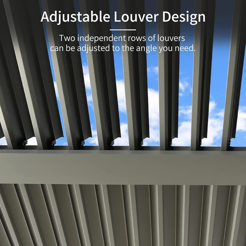 Domi Outdoor Louvered Pergola 10x13FT Full Aluminum Structure,Patio Rainproof Pergola with Two Independently Adjustable Roof for Backyard, Garden w/Curtains and Netting - Dark Gray