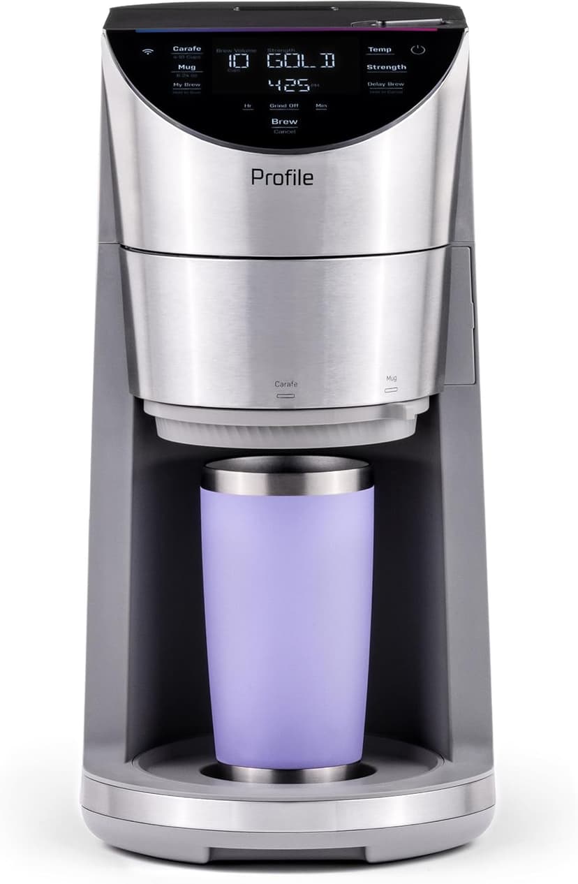 GE Profile Smart Grind & Brew Coffee Maker w/Podless Single Serve, 90oz Water Reservoir, 10 Cup Thermal Carafe, Voice Control, Adjustable Burr Grinder, SCA Certified, Barista-Quality, Stainless Steel
