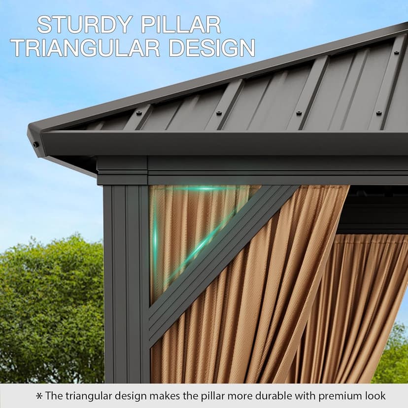 10'x10' Hardtop Gazebo, Heavy Duty Aluminum Permanent Hardtop Gazebo Outdoor Pavilion with Curtains and Netting for Garden (Khaki, 10'x10')