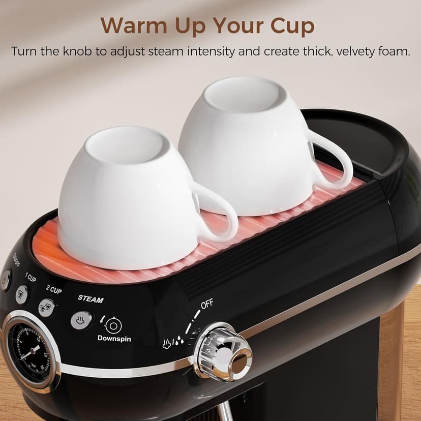 Espresso Machine with Milk Frother, 20 Bar Espresso Maker for Latte and Cappuccino, Expressions Coffee Machine with Removable Water Tank (Glossy dark)