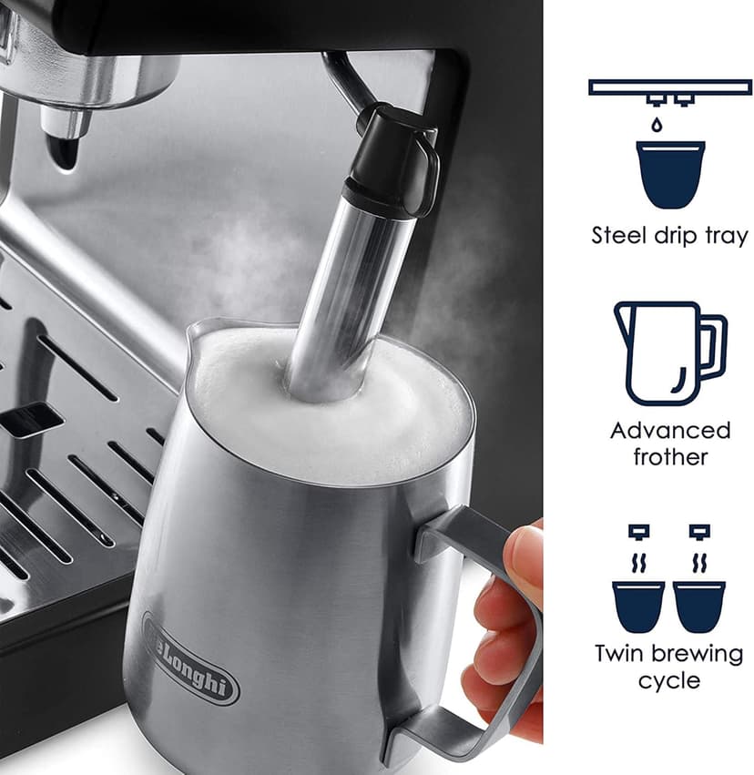 De'Longhi 15-Bar Pump Espresso Machine with Milk Frother & Temperature Control - Compact Home Barista Coffee Maker for Espresso, Latte, Cappuccino & Iced Coffee, Easy to Clean Design