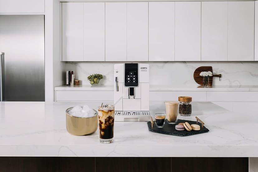 De'Longhi Dinamica Automatic Coffee & Espresso Machine, Iced-Coffee, Burr Grinder (White) (Renewed)