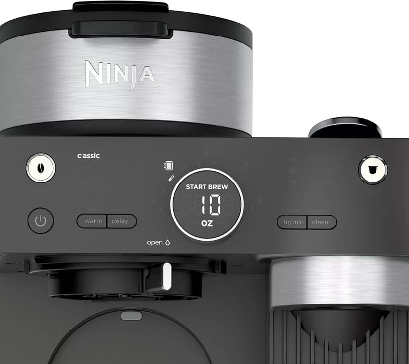 Ninja CFN601 Espresso & Coffee Barista System, Single-Serve Coffee & Compatible with Nespresso Capsule, 12-Cup Carafe, Built-in Frother, Cappuccino & Latte Maker, Black & Stainless Steel (Renewed)