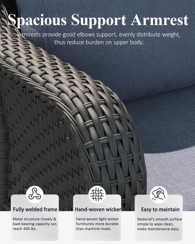 LayinSun 10 Piece Wicker Outdoor Furniture Set with 6-inch Comfy Cushions, High Back Patio Furniture Set with Swivel Rocking Chairs and Fire Pit Table