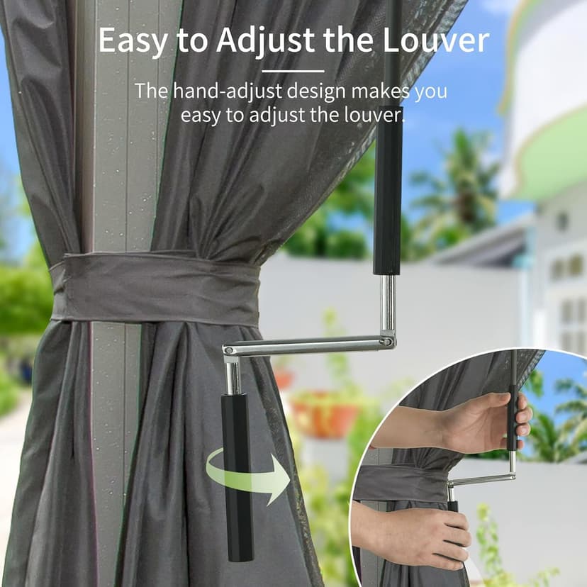 Domi Outdoor Louvered Pergola 10x13FT Full Aluminum Structure,Patio Rainproof Pergola with Two Independently Adjustable Roof for Backyard, Garden w/Curtains and Netting - Dark Gray