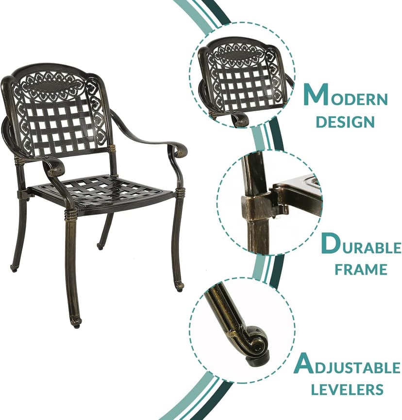 MEETWARM 9-Piece Outdoor Furniture Dining Set, All Weather Cast Aluminum Patio Garden Set with 8 Chairs,1 Oval Table, 2" Umbrella Hole, Dark Bronze