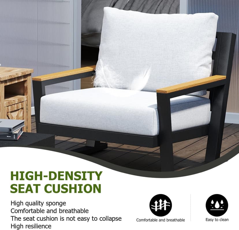 Aluminum Outdoor Furniture with Coffee Table,5 Seats Patio Furniture Set Sectional Waterproof Sofa with Conversation Set Table with Upgrade and Washable Cushion Grey