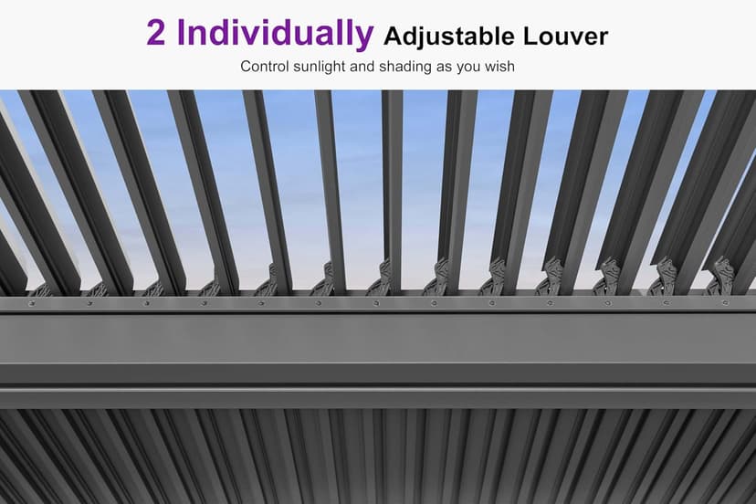 PURPLE LEAF Louvered Pergola 10' x 13' Outdoor Retractable Modern Hardtop Full Aluminum Pergola with Adjustable Rainproof Roof and 36 Clear LED String Lights for Patio Deck Backyard Slate Grey