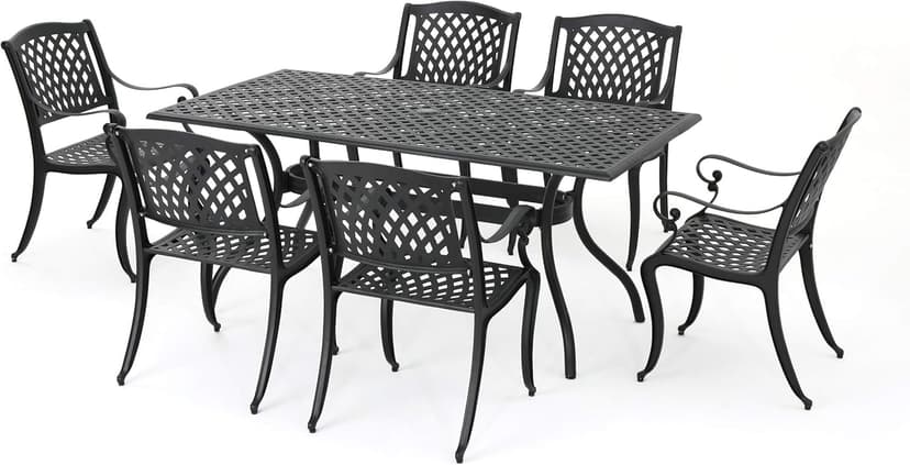 Christopher Knight Home Cayman Outdoor 6-Seater Cast Aluminum Dining Set, 7-Pcs Set, Black Sand