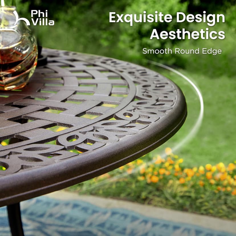 PHI VILLA Cast Aluminum Patio Dining Set for 6 Person, 7 Piece Outdoor Patio Set with 54" Dia Cast-Top Aluminum Table(2.1" Umbrella Hole) and 6 Swivel Rockers Dining Chairs with Seat Cushions