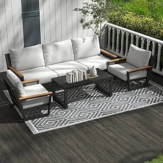 Aluminum Outdoor Furniture with Coffee Table,5 Seats Patio Furniture Set Sectional Waterproof Sofa with Conversation Set Table with Upgrade and Washable Cushion Grey