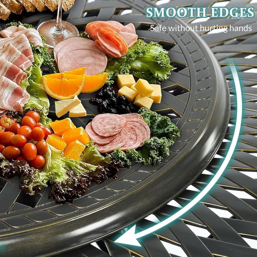 MEETWARM Outdoor 9-Piece Patio Dining Set, All-Weather Cast Aluminum Patio Conversation Set- 8 Cushioned Swivel Rocker, 61" Round Patio Dining Table w/Detachable Lazy Susan/Umbrella Hole, Dark Bronze