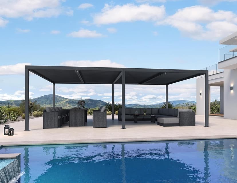 PURPLE LEAF 14' x 24' Louvered Pergola 94AS Modern Oversize Aluminum Gazebo with Adjustable Roof for Patio Deck Backyard Plus Size Gray Pergola