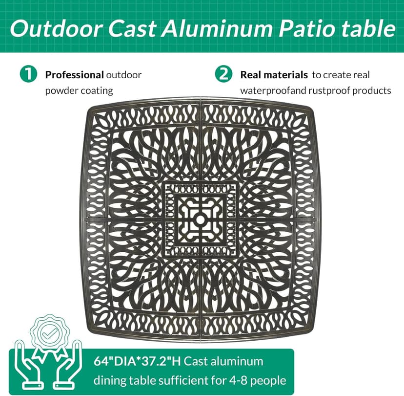 VIVIJASON 9-Piece High Patio Dining Set, Free-Rust Cast Aluminum Patio Bar Table and Chairs Set with 8 Swivel Bar Stools & 64" Bar Height Dining Table, Umbrella Hole for Backyard, Lawn, Garden