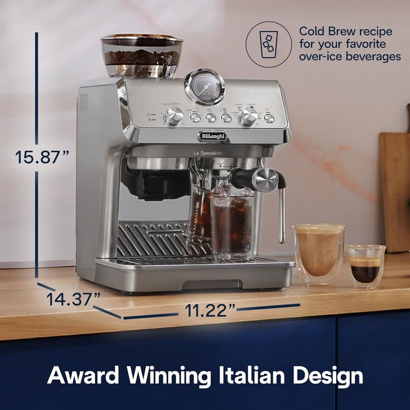 De'Longhi La Specialista Arte Evo Espresso Machine - Compact Cold Brew Coffee Maker with Grinder, Frother, Variable Temp Control & Tamping Tools - Home Barista Kit for Lattes, Cappuccinos, Iced Coffee