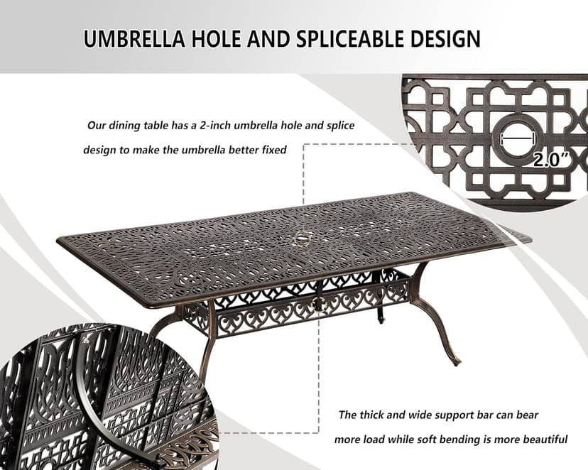 Grepatio 9 Piece Cast Aluminum Patio Furniture Set Outdoor Dining Set Bistro Furniture Set with 6 Chairs 2 Swivel and Dining Table, 8 Cushions for Backyard Garden (Khaki)