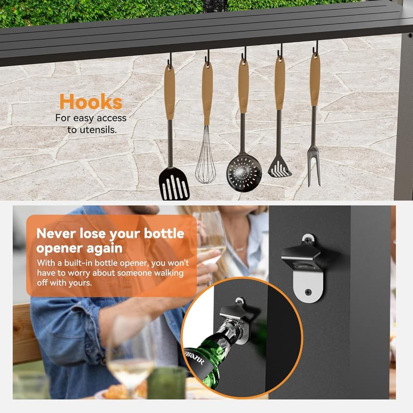 Hardtop Grill Gazebo 6'x12'with Side Shelf, Outdoor Gazebo with Bottle Opener & Hooks, Grill Canopy with Sturdy Rustproof Design for Backyard, Garden, Patio,Black