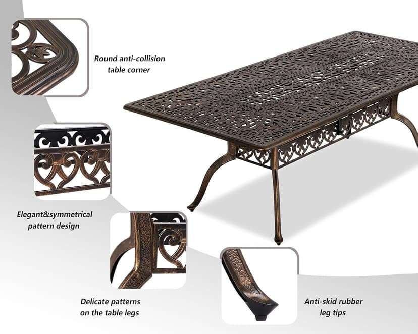 Grepatio 9 Piece Cast Aluminum Patio Furniture Set Outdoor Dining Set Bistro Furniture Set with 6 Chairs 2 Swivel and Dining Table, 8 Cushions for Backyard Garden (Khaki)