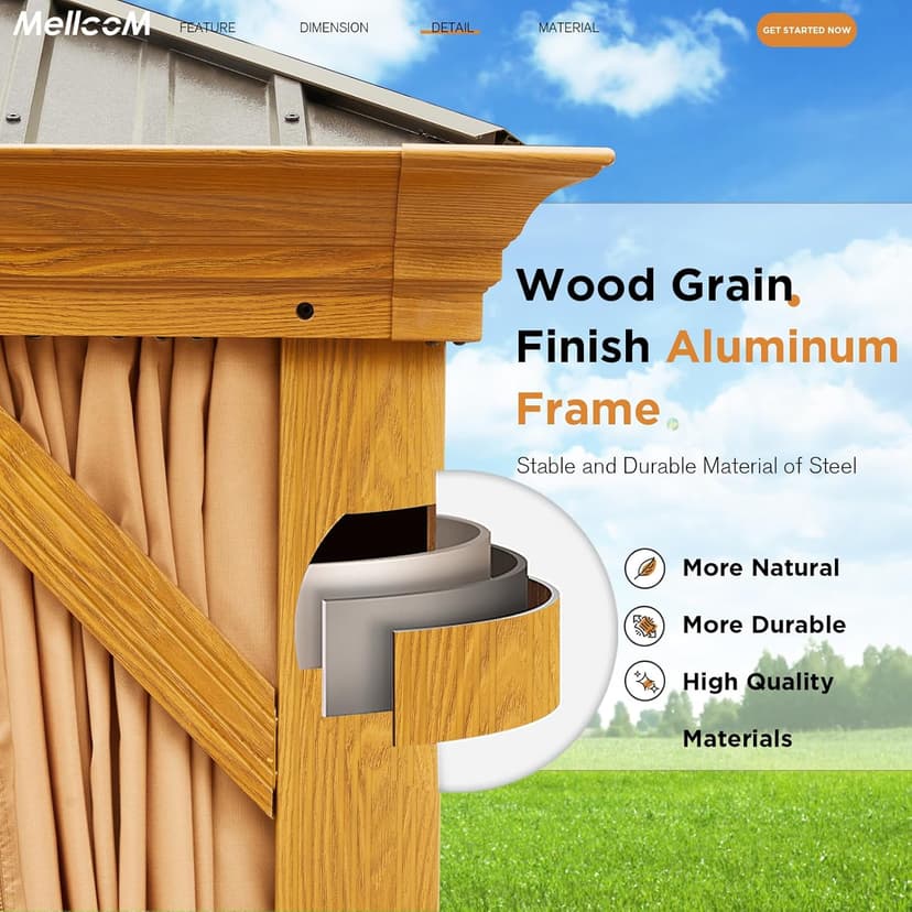 MELLCOM 14'x24' Gazebo, Wooden Finish Coated Aluminum Frame Pergola with Double Galvanized Steel Hardtop Roof, Outdoor Permanent Metal Pavilion with Curtains and Nettings for Patio, Backyard and Deck