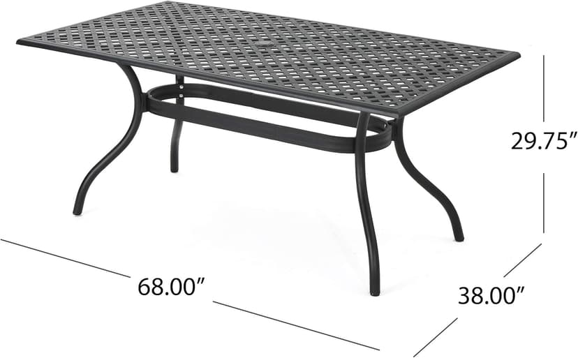 Christopher Knight Home Cayman Outdoor 6-Seater Cast Aluminum Dining Set, 7-Pcs Set, Black Sand