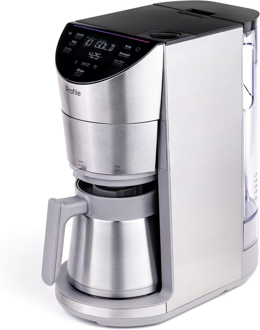 GE Profile Smart Grind & Brew Coffee Maker w/Podless Single Serve, 90oz Water Reservoir, 10 Cup Thermal Carafe, Voice Control, Adjustable Burr Grinder, SCA Certified, Barista-Quality, Stainless Steel